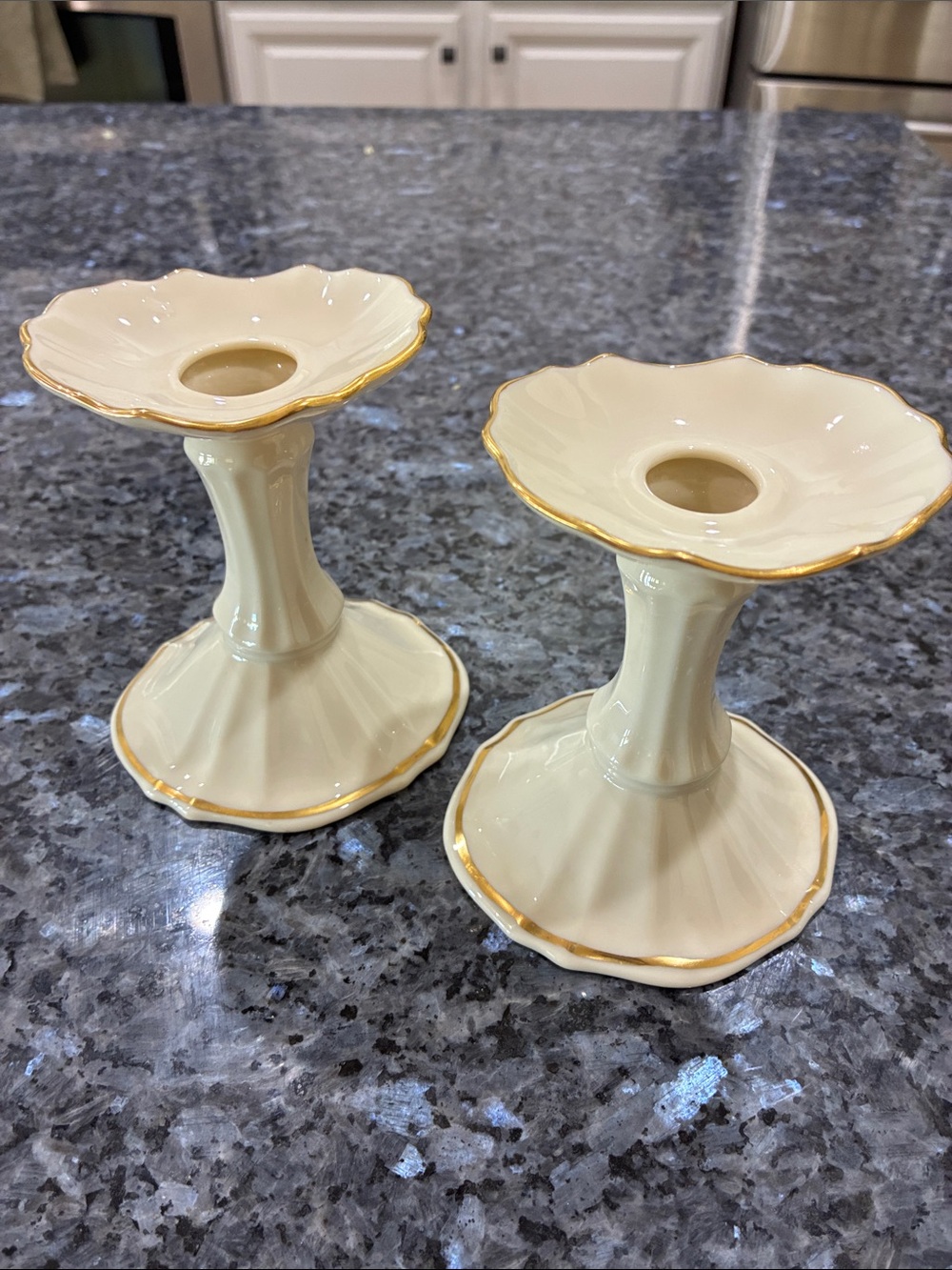 Lenox Symphony  Candle Holders with Gold Trim - Pair